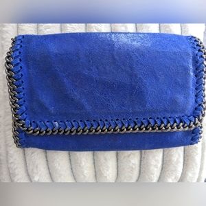 Borse In Pelle Italian Made Blue Sueded Leather Chain Link Clutch Bag Purse